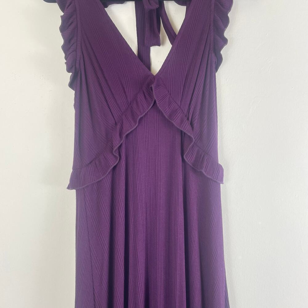 Anthropologie Purple Ruffle Sleeve Maxi Dress V Neck Size Medium NWOT - Picture 4 of 8